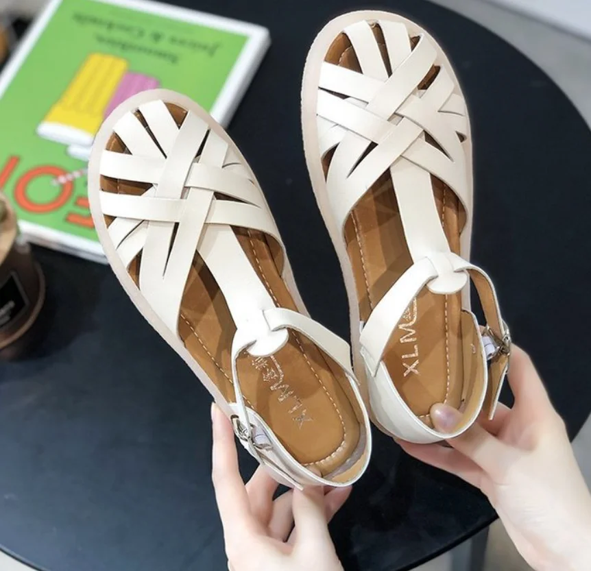 

Summer Sandals Fashion Women Flat Sandal Wedges Shoes Casual Woman Peep Toe Ladies Casual Large retro cutout Roman sandals