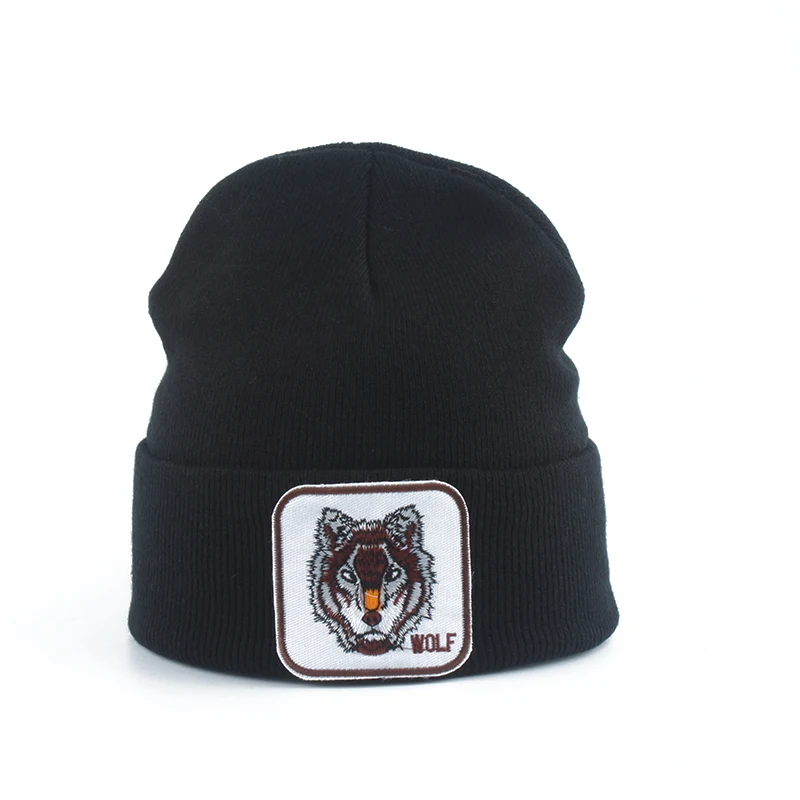

New Wolf Animal Beanie Men Warm Knitted Winter Hats For Women Hip Hop Skullies Bonnet Unisex Embroidered Cap
