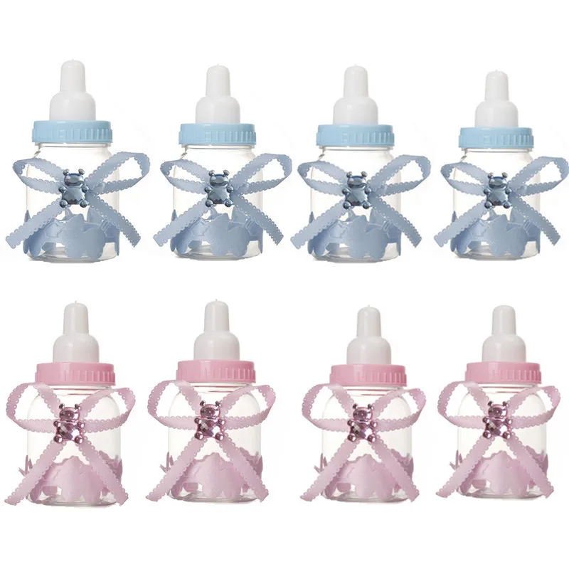 

12pc Plastic Boy Girl Bear Bottle Dragee Candy Gift Box Chocolate Cookie Packaging Wrapping Birthday Party Kids Baby Shower Gift