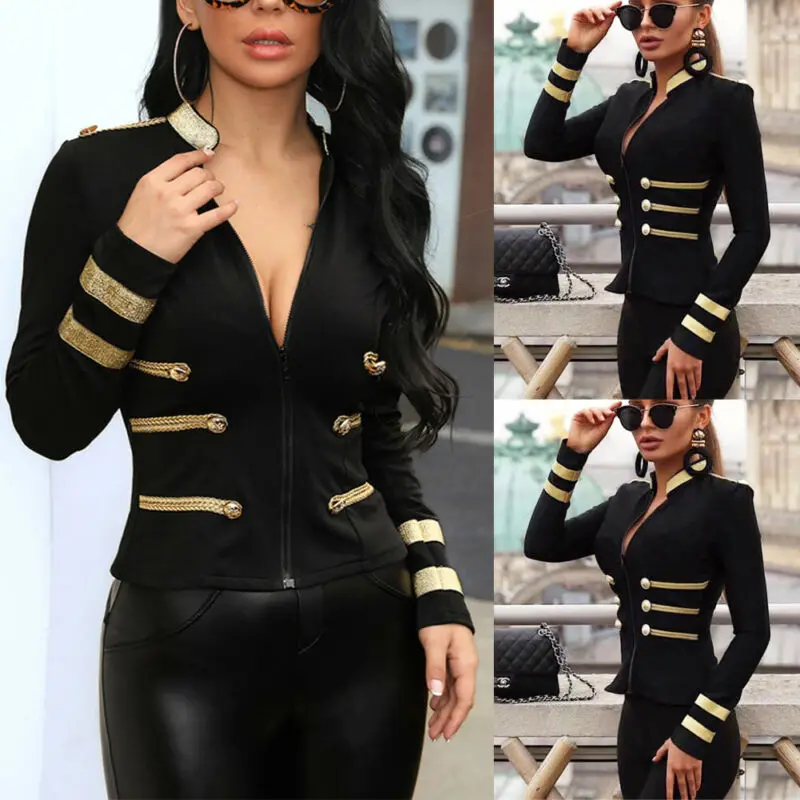 Women Ladies Fashion Winter Sexy Stand Neck Padded Slim Jacket Check Zipper Up Biker Coat Military New | Женская одежда