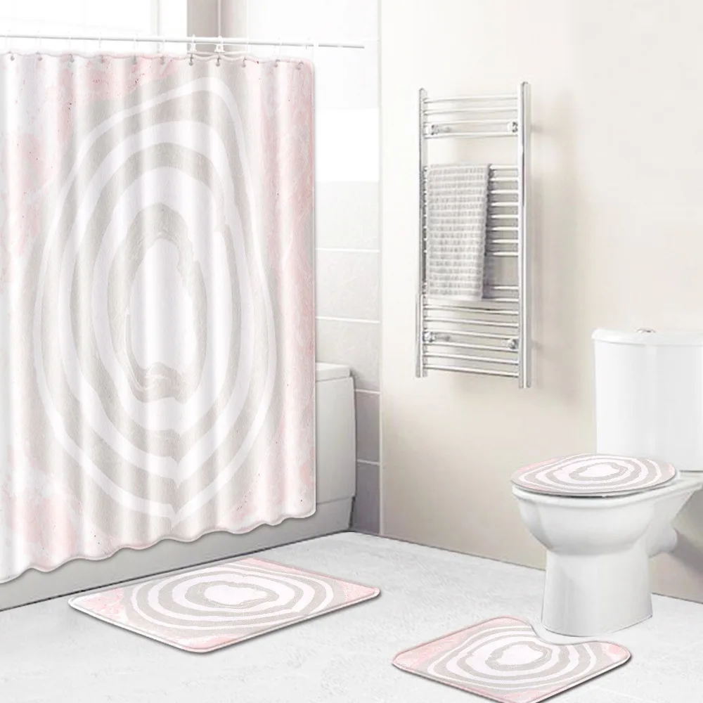 Набор ковриков для ванной Zeegle с принтом и занавеской душа нескользящая Мягкая