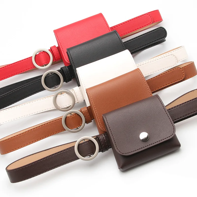 

Japanese Style Belt Bag Fashion New Personality Eyeless Round Buckle Thin Women Belt Waist Bag Leisure Female Key Pocket