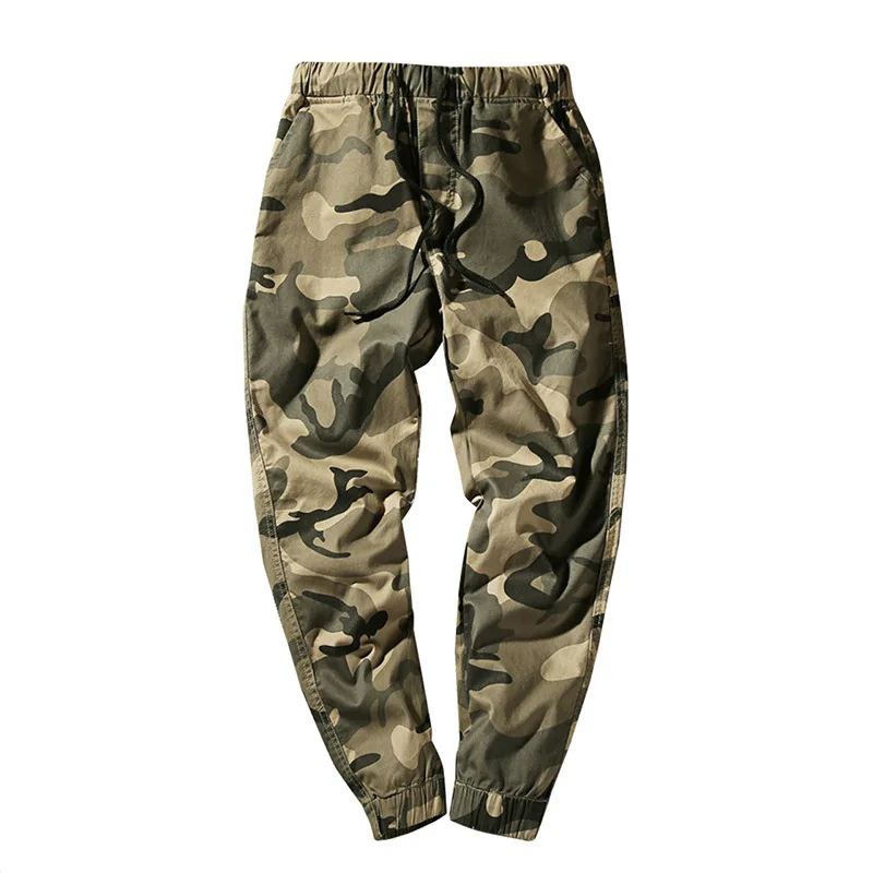 Камуфляжные штаны мужские брюки на шнурке военные длиной до щиколотки хип хоп 2019