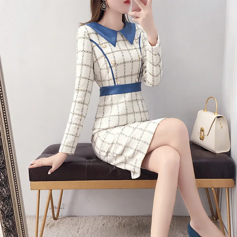 Tweed Midi Dress Office Ladies Work 