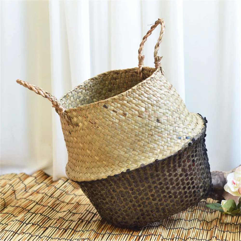 Seagrass Wicker Basket Flower Pot Folding Basket Dirty Basket Storage Decoration Home& Garden Wholesale& Drop Shipping