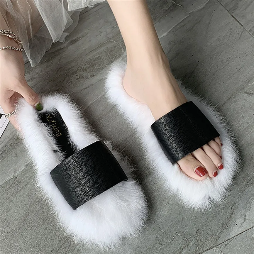 Женские уличные меховые Тапочки Удобная обувь без застежки на платформе с