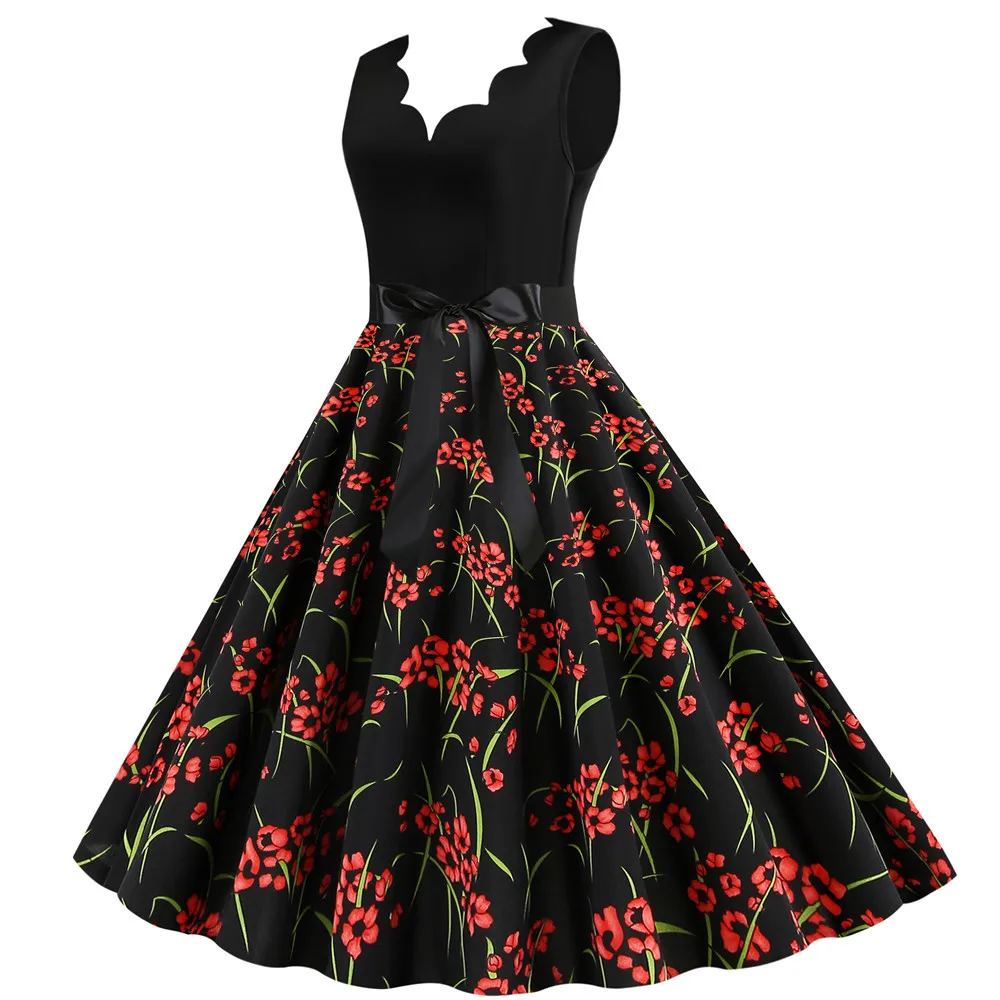 С цветочным принтом Летние платья без рукавов для женщин размера плюс 3XL черный