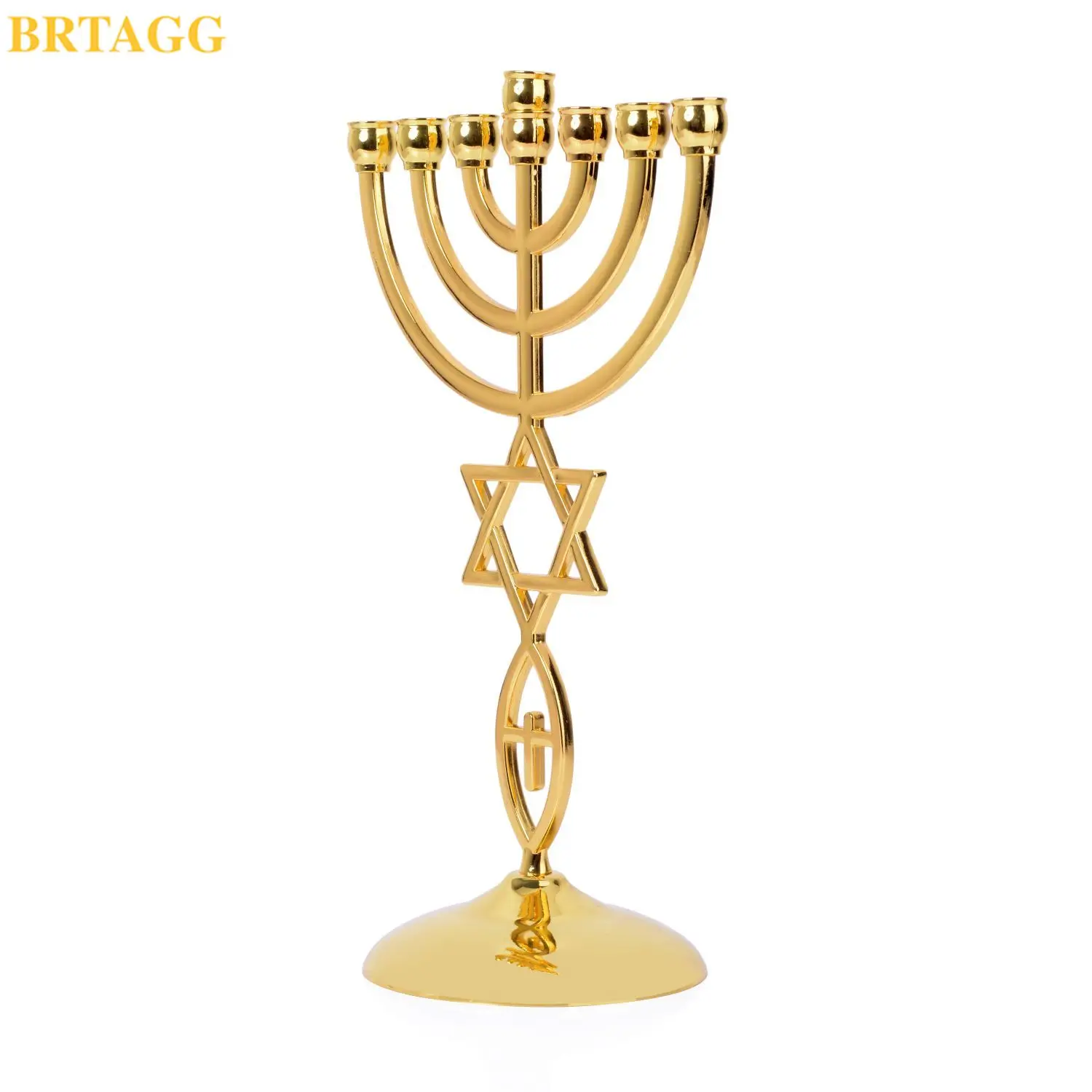 BRTAGG Menorah (Menor&aacute;) con Estrella de David, candelabro jud&iacute;o, 7 brazos, altura 21 cm, dorado-2