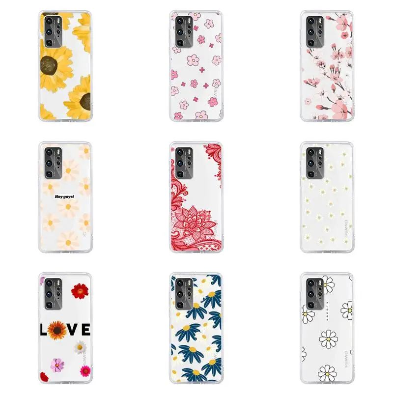 

Cute cartoon daisy flower Phone Case For Huawei P40 P30 P20 Mate Honor 10i 30 20 i 10 40 8x 9x Pro Lite Transparent Cover