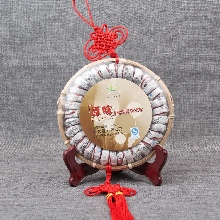 

China Yunnan Original Pu'er Mini Tuocha Mellow Ripe Tea Chinese Knot Bamboo Plate Green Food for Health Care