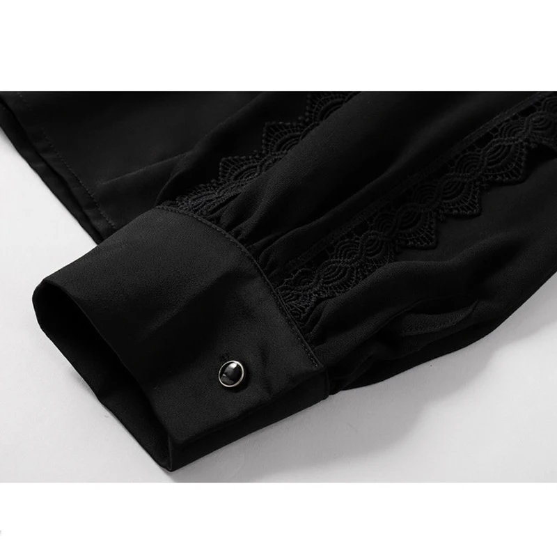 

Women Blouse Spring 2021 Black Sexy Lace Chiffon Blouse Casual Sexy And Fitted Blouse Comfortable Breathable Long Sleeve Shirt