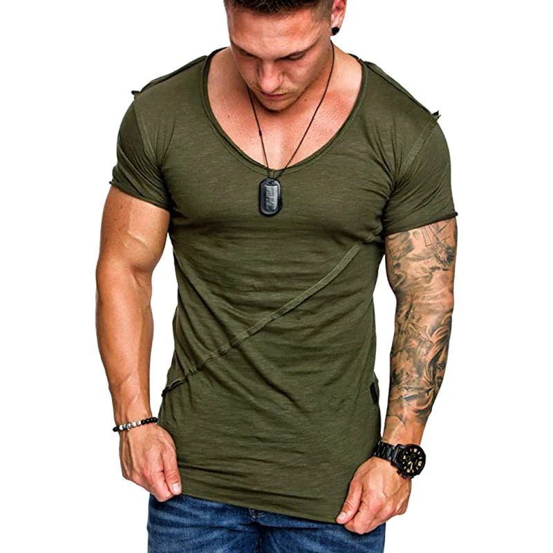 

Fashion Short sleeve t-shirt men Splicing Solid color summer man's T-shirts casual v neck t shirt Streetwear