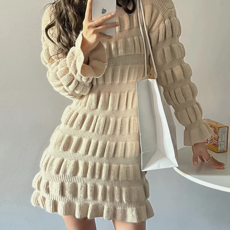 

Женское трикотажное платье Sannian, приталенное платье с расклешенными рукавами и складками в стиле ретро, Осень-зима