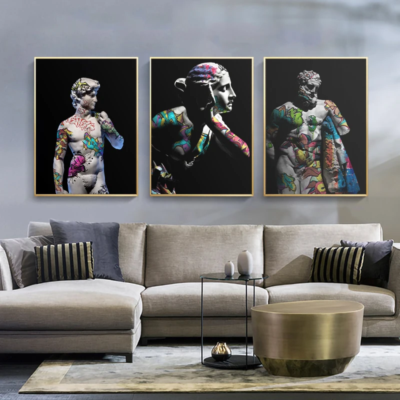 

Colourful David Sculpture Canvas Art Posters Graffiti Art Canvas Paintings on the Wall Street Art Picture For Living Room Decor