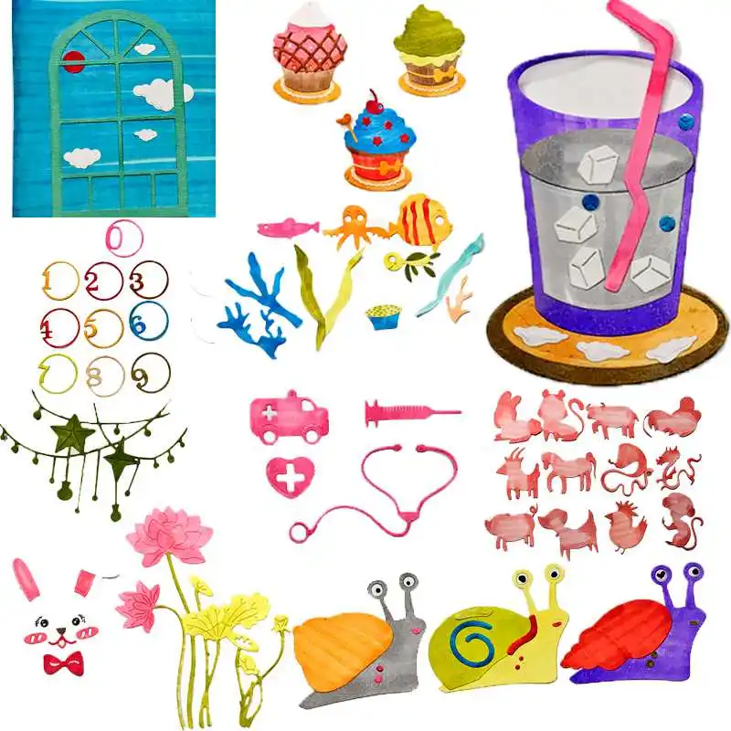 Металлический трафарет с морскими звездами животными цифрами капкейками для