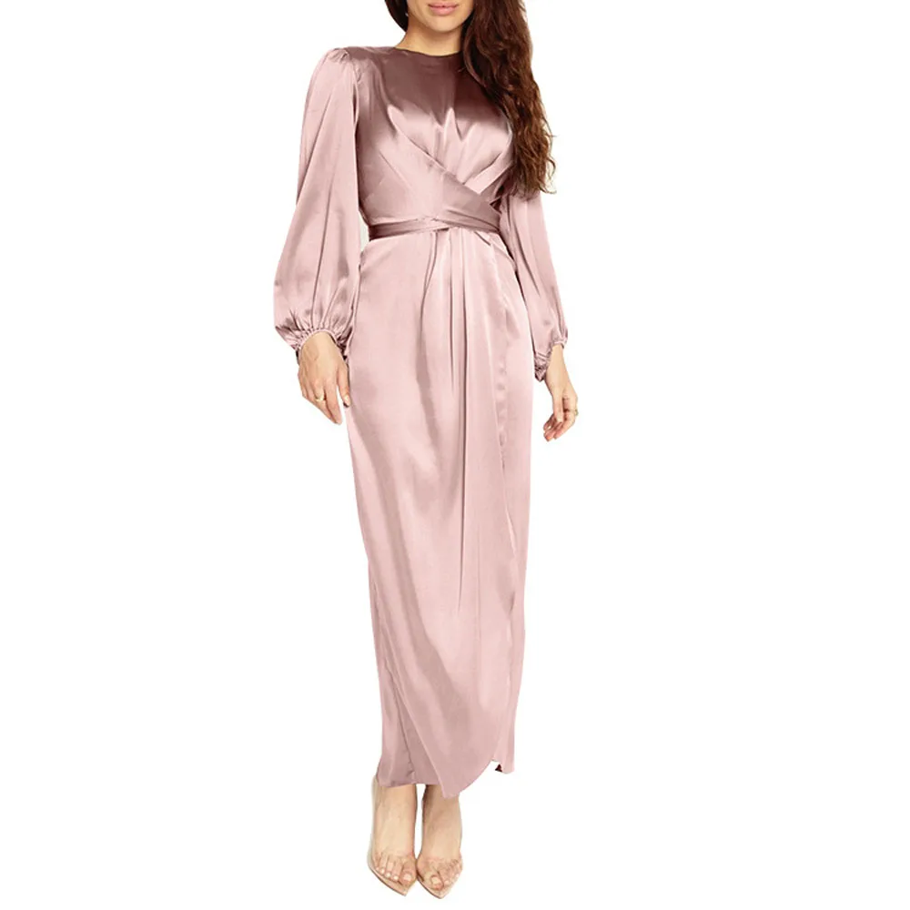 

Ramadan Eid Abaya Dubai Turkey Muslim Stain Lantern Sleeve Irregular Long Maxi Dress Zipper Islam Robe Musulman Djellaba Femme