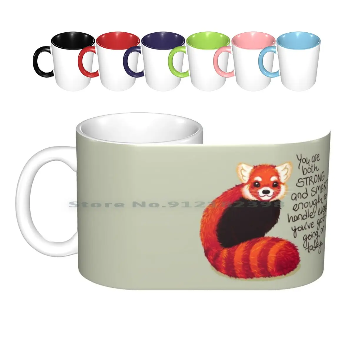 

" You Are Both Strong And Smart Enough " Red Panda Ceramic Mugs Coffee Cups Milk Tea Mug Cute Mental Health Self Love Self Car