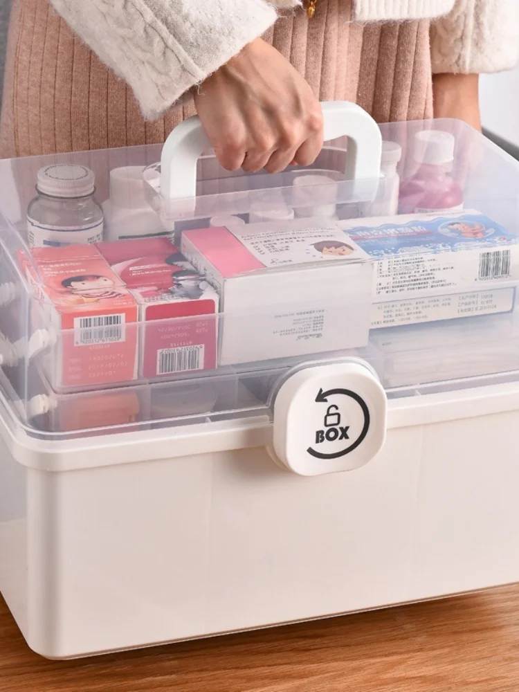 

Коробка медицинская портативная с ручкой, многофункциональный органайзер из пластика для аптечки первой помощи, большая вместимость