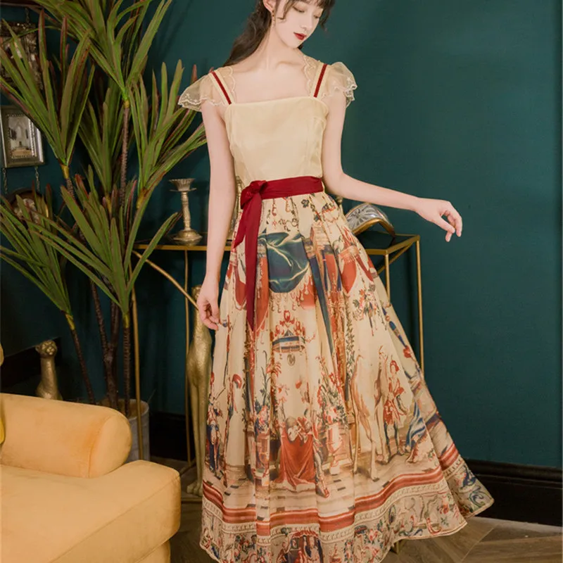 

Женское винтажное платье с вышивкой, элегантное Сетчатое приталенное Повседневное платье-трапеция с высокой талией, осень 2021