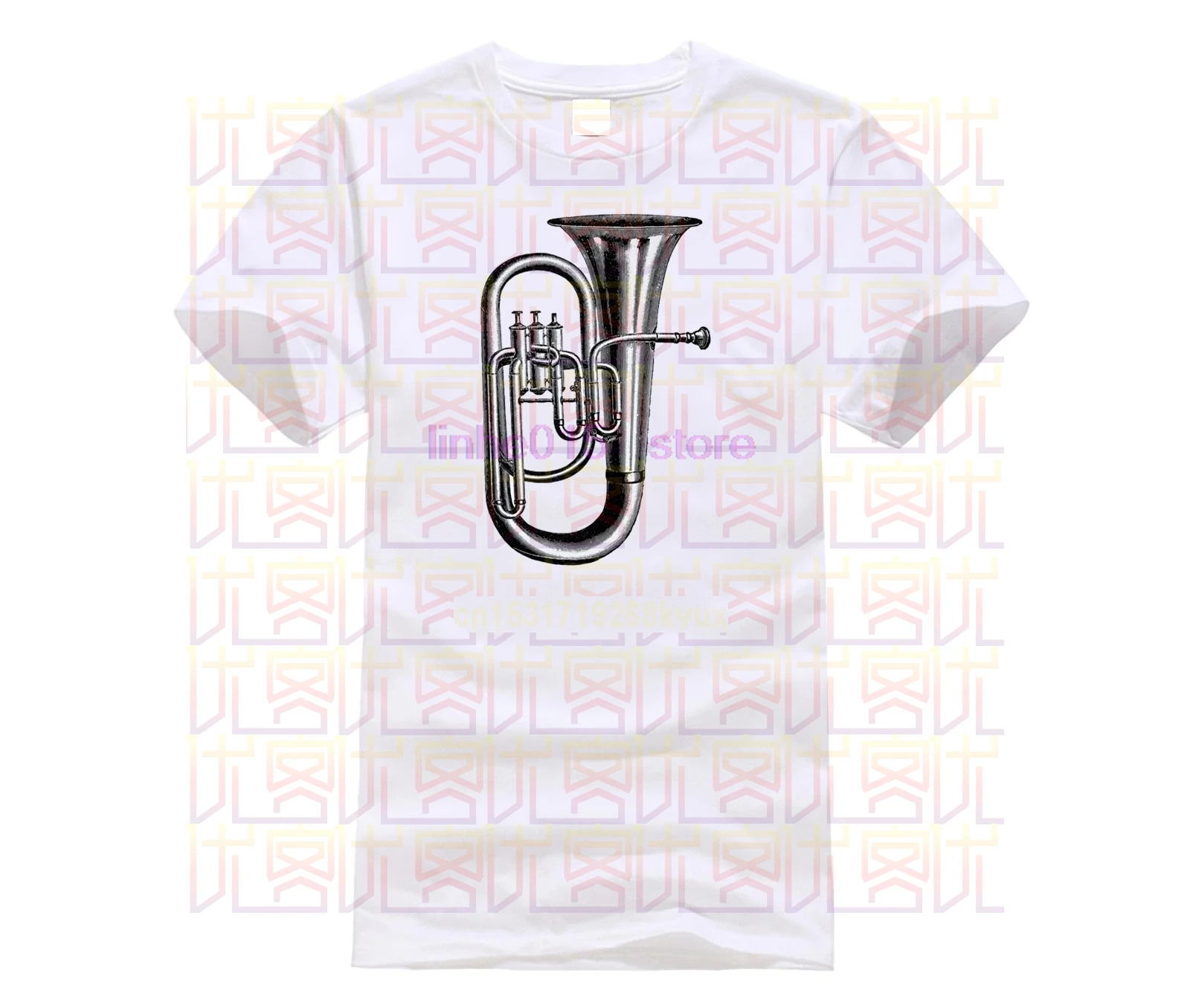 Винтажная футболка с трубой саксором латунным духовым инструментом ретро-эскиз
