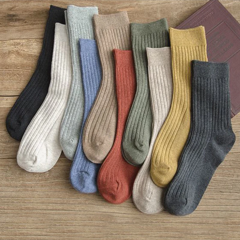 

Winter Socks Womens Warm High Cotton Long Socks Casual Solid Color Clothes Female Comfortable Fashion Autumn Middle Tube Sock