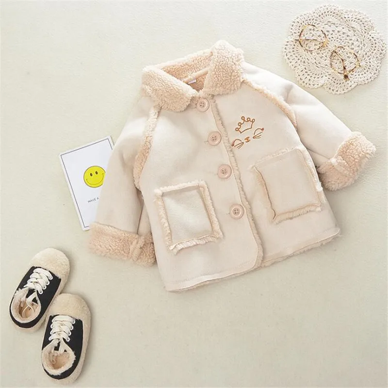 2019 Children Coat Kids Girl Thick Casual Jacket Teen Girls Warm Outerwear Clothes Velvet Buttons Pockets Baby Boys 2-9T Tops | Мать и