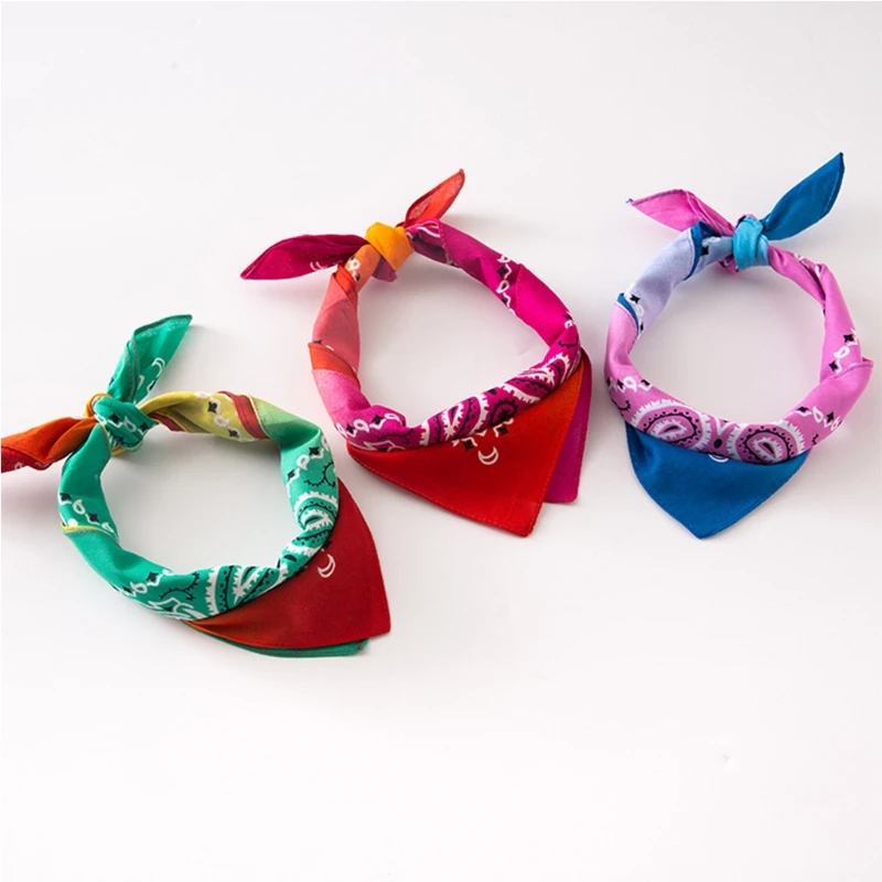 

6pcs Cotton Bandana Square Scarf Magic Turban Gradient Hip-hop Headband Flower Printed Neckerchief for Women Girl