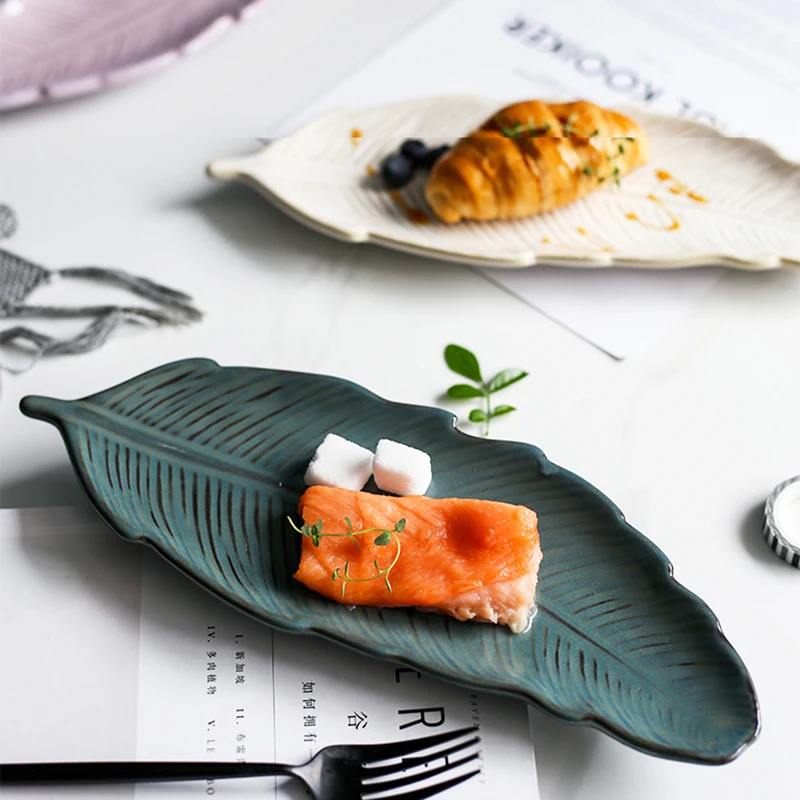 Креативная керамическая тарелка в форме листа плитка для суши десертная торта