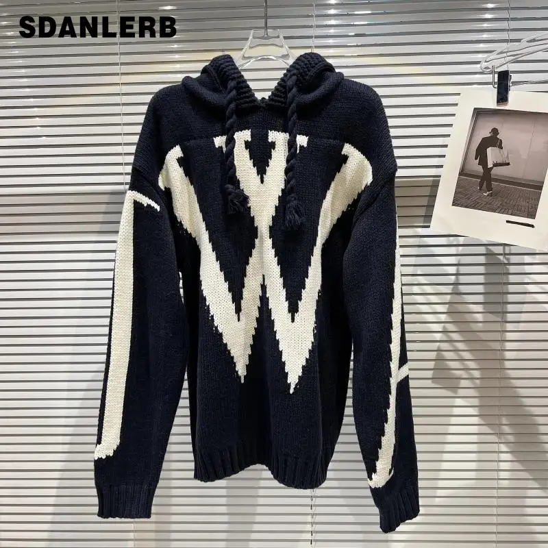 

Новинка зимы 2021, Женский трикотажный пуловер с капюшоном и надписью, свободный свитер со шнуровкой, худи для женщин