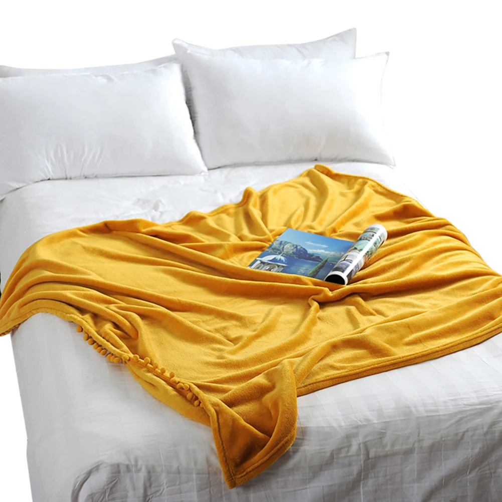 

Flannel Blanket with Tassel Solid Color Warm Blankets Soft Nordic Style Decorative Bed Blankets for Sofa Home Decor Washable