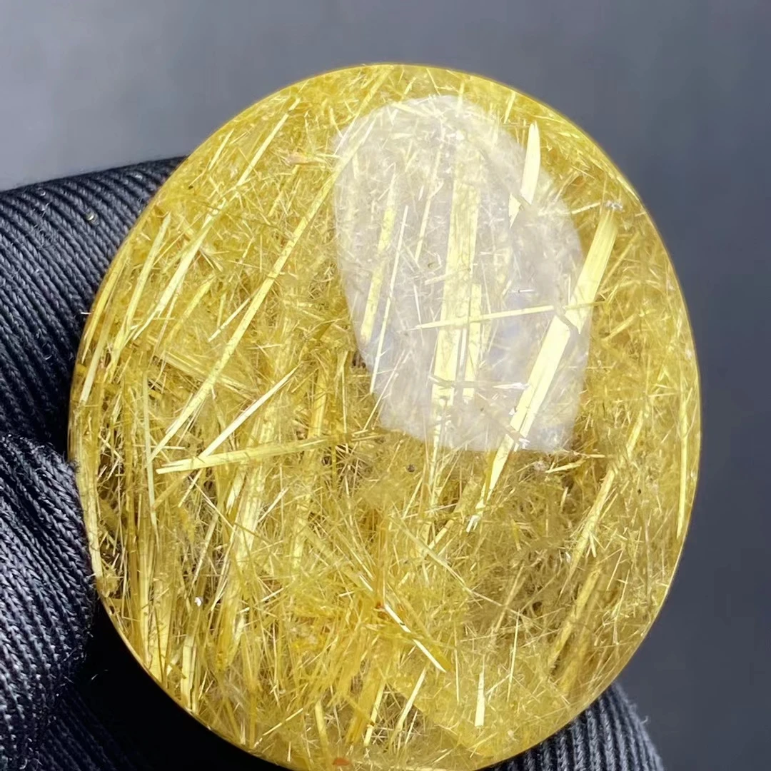 

Genuine Natural Gold Rutilated Quartz Rectangle Pendant 33*30*16mm Clear Oval Big Bead Wealthy Crystal Jewelry Brazil AAAAAA
