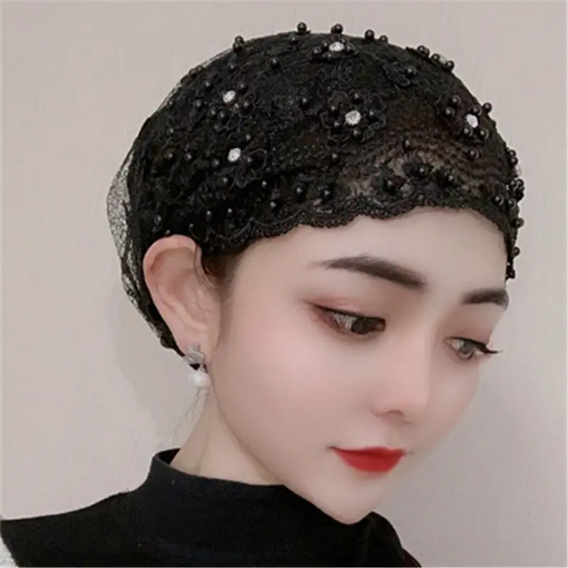Embroidery Beading Turban Bonnet Stretchy Head Cover Caps Muslim Headscarf Hijab Female Wrap Head Islam Headwear Accessories