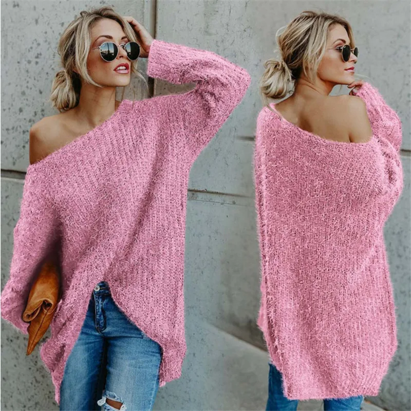 

VICABO Sweaters for Women Oblique Shoulder Pullovers Female Loose Batwing Sleeve Pullovers Spring Autumn Jerseys Mujer Sweater