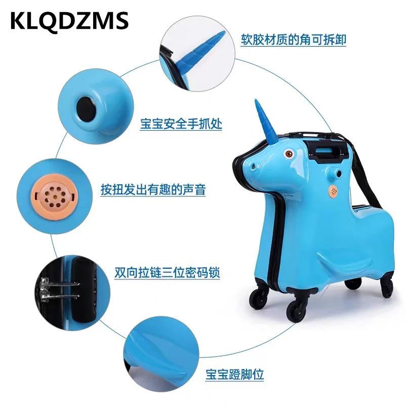 KLQDZMS Kids Riding luggage 20 Inch Travel Suitcase On Wheels Children's Trolley Case Multifunctional Rolling  Suitcase