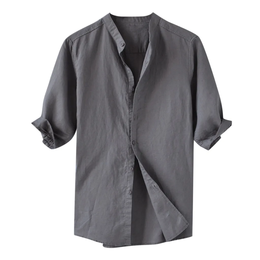 Мужская рубашка с коротким рукавом дышащая однотонная Camisa Masculina ретро топы