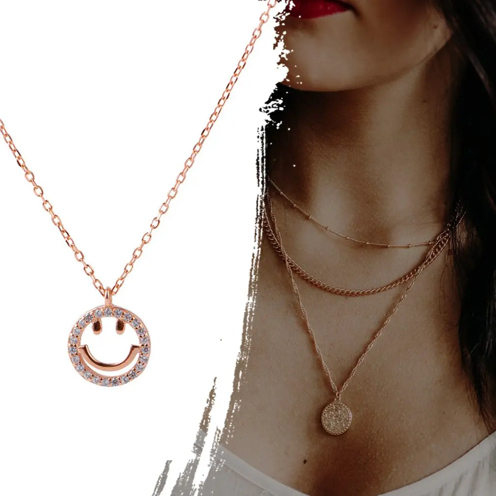 S925 Серебряное ожерелье с улыбающимся лицом гипоаллергенное для женщин подвеска