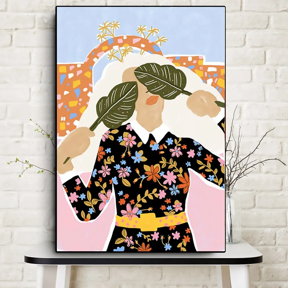 

Illustration Flower Plant Girl Leisure Life Wall Art Canvas Painting Nordic Poster Wall Pictures For Living Room Home Unframed