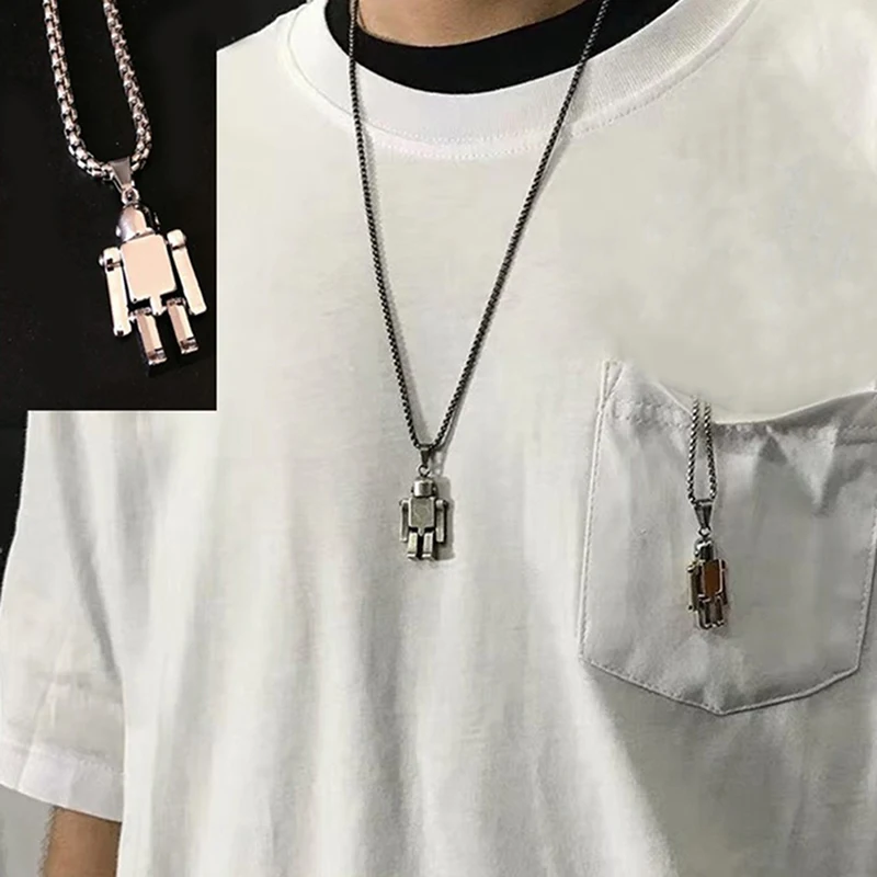 Модное ожерелье из нержавеющей стали кулон робот колье хип-хоп цепь