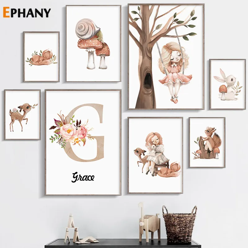 Детская акварель лесных животных стены искусства с изображением &quotОлень&quot