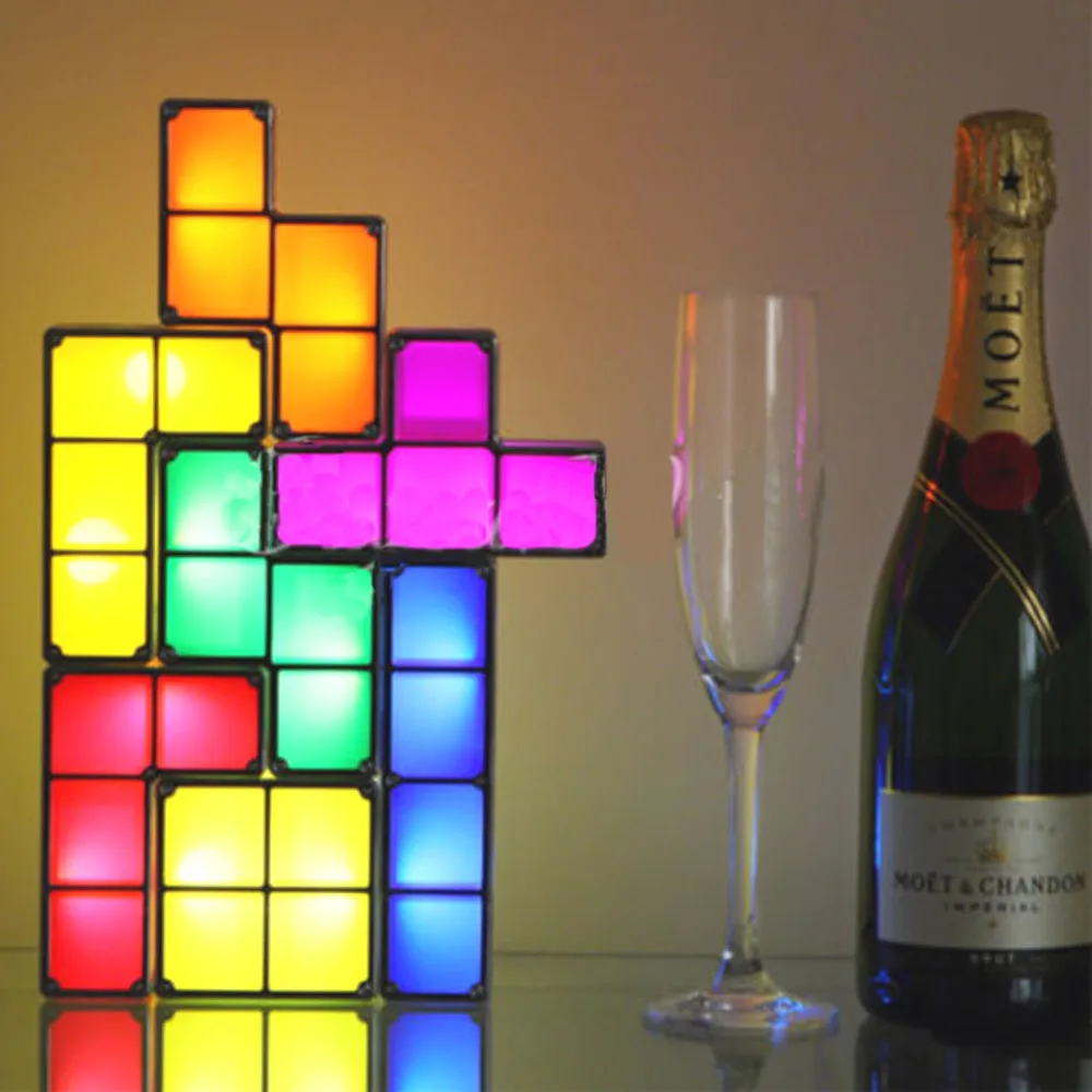 DIY Tetris светильник головоломка Штабелируемый светодиодный блок светодиодная