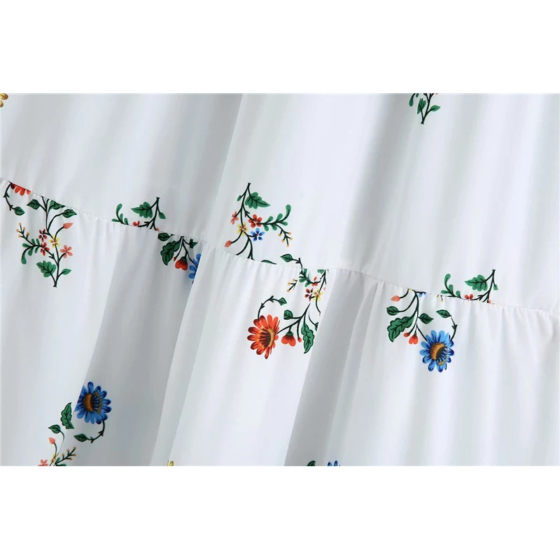 

Evfer Women Fashion Flower Print Za Sleeveless White Long Dresses Chic Lady Elegant Embroidery ONeck High Waist Loose Midi Dress