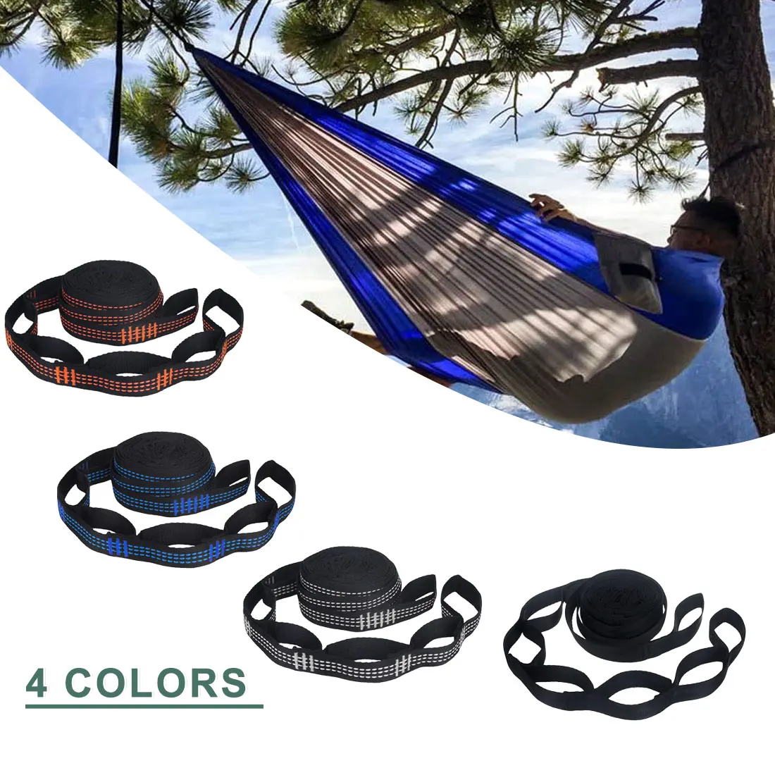 

2 Pcs/Set Hammock Straps Special Reinforced Polyester Straps 5 Ring High Load-Bearing Barbed Black Outdoor Hammock Straps