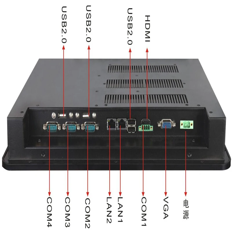 10 1-дюймовый планшетный ПК с регулируемой яркостью 2 * LAN (разъем RJ45) 4 USB COM |