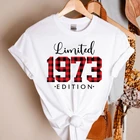 Женская футболка в клетку, Леопардовый топ для рубашки, винтажная рубашка, 48, подарок на день рождения, футболки из 100% хлопка, 1973