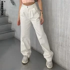 Джинсы женские прямые с широкими штанинами, модные повседневные однотонные базовые свободные брюки из денима с высокой талией, уличная одежда, весна-осень 2021