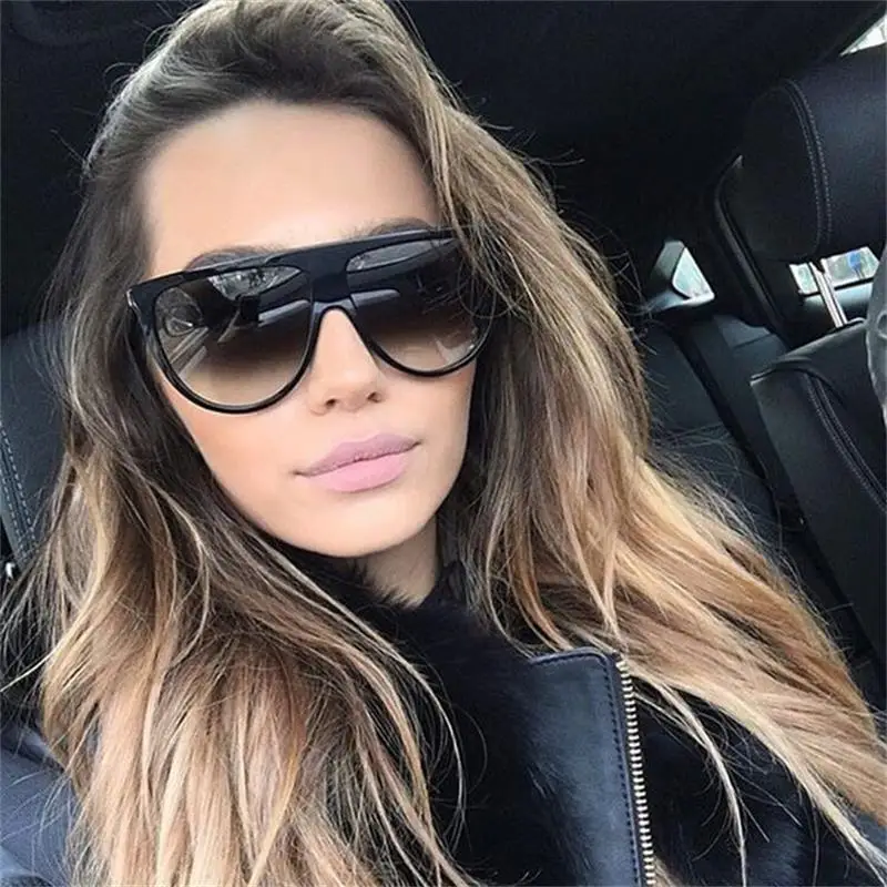 

Classic Celebrity Sunglasses Women Vintage Retro Flat Top Oversized Sun Glasses Square Pilot Luxury Designer Large Black Shades