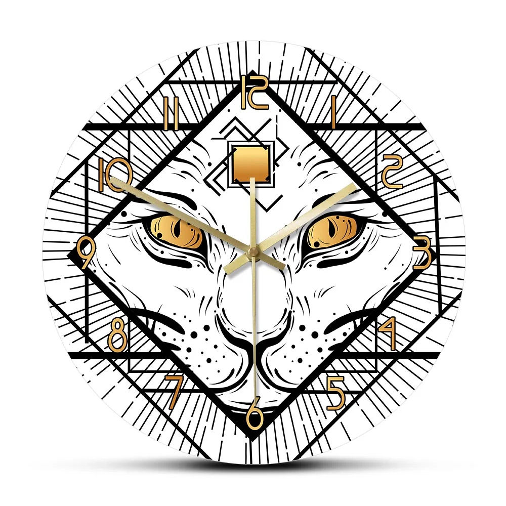 Темная колдовская кошка с тремя глазами декоративные настенные тату часы стиль