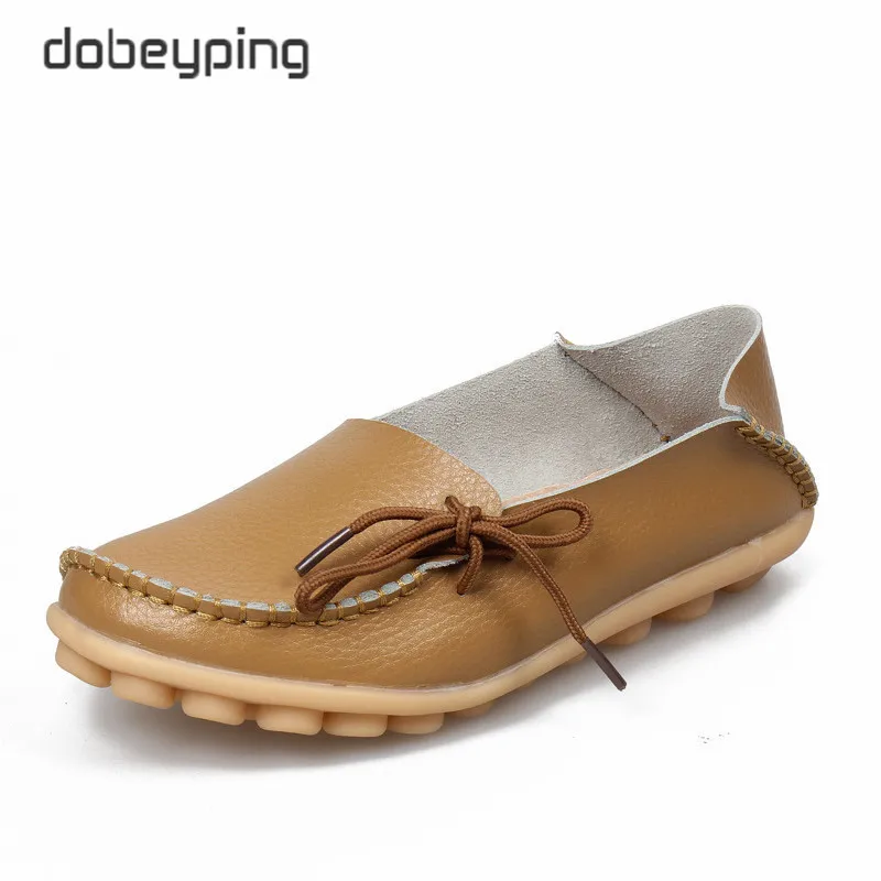 Khaki Новые женские мокасины на плоской подошве г. Осенние женские лоферы женская обувь из натуральной кожи женские Балетки без застежки с бантом Размер 35-44 - Цвет: Khaki