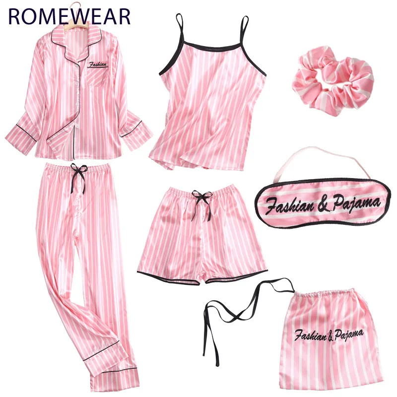 ROMEWEAR женские пижамные комплекты из 7 предметов пижамы в полоску искусственного