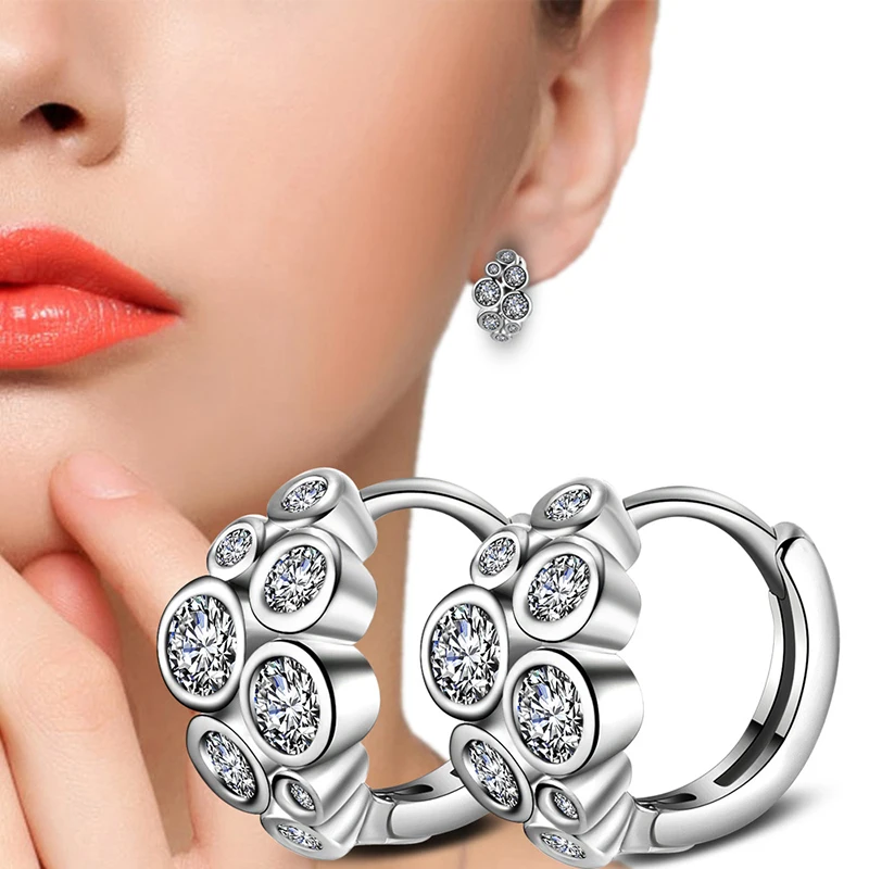 

Fashion Crystal Small Hoop Earrings Geometric Black Silver Metal Circle Huggie Earrings For Women Wedding Jewelry Gifts 2022